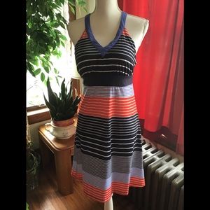 Blue stripe casual midi dress size M